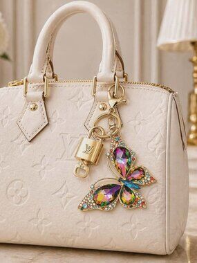Authentic LV Louis Vuitton Gold Lock & Key 🔑Unbranded Butterfly  Keychain Charm